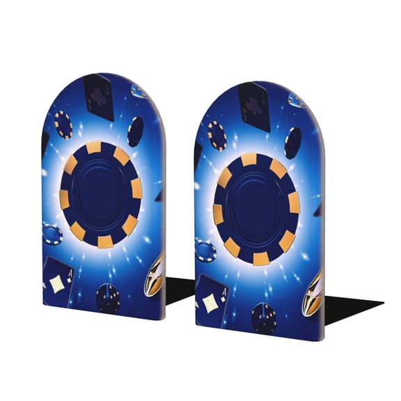Naloa Blue Casino Wood Non-Skid Bookend for Shelves,Book Ends for Heavy Books, Book Stand for CDs,1 Pair