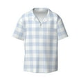 thumbnail image 1 of Naloa Blue Checkboard Men's Loose Fit Cuban Collar Short-Sleeve Shirt with Button-down and Chest Pocket for Everyday Wear Outings - 4X-Large, 1 of 7