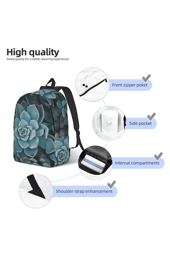 Blue Color Cactus Print Durable Canvas College Rucksack,Laptop Excursion Backpack,Travel Notebook School Backpack,Bookbag For Men Women