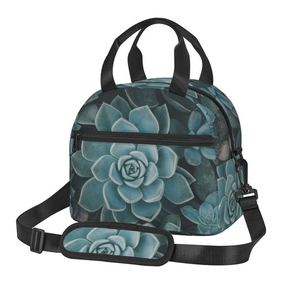 Naloa Blue Color Cactus Print Lunch Bag for Women & Men Insulated Lunch Box or Cooler Lunch Tote Bags for Work, Travel, Outdoor
