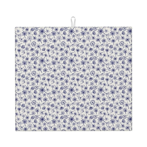 Naloa Blue Dandelion Dish Drying Mat for Kitchen Counter, Heat Resistant Drainer Mats, Absorbent Draining Mat,Dish Rack Pad,16"x18"