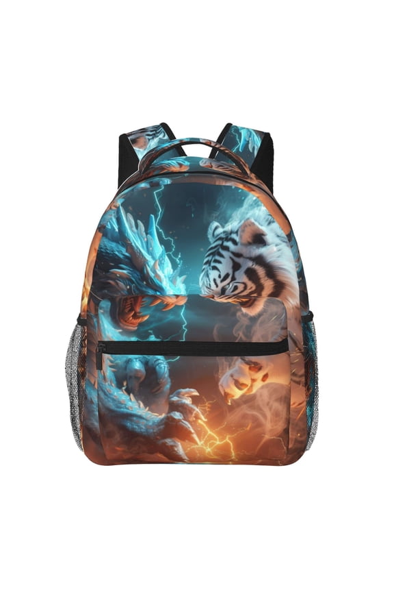 Blue Dragon And White Tiger Print Solid Color Tie Formal Necktie for MenSuitable for business, daily life, work