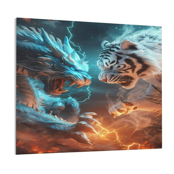 Naloa Blue Dragon And White Tiger Print Canvas Bathroom Wall Art,Bathroom Wall Art Decoration, Canvas Poster Prints,Decorative Paintings for Living Room, Bathroom, Kids Room