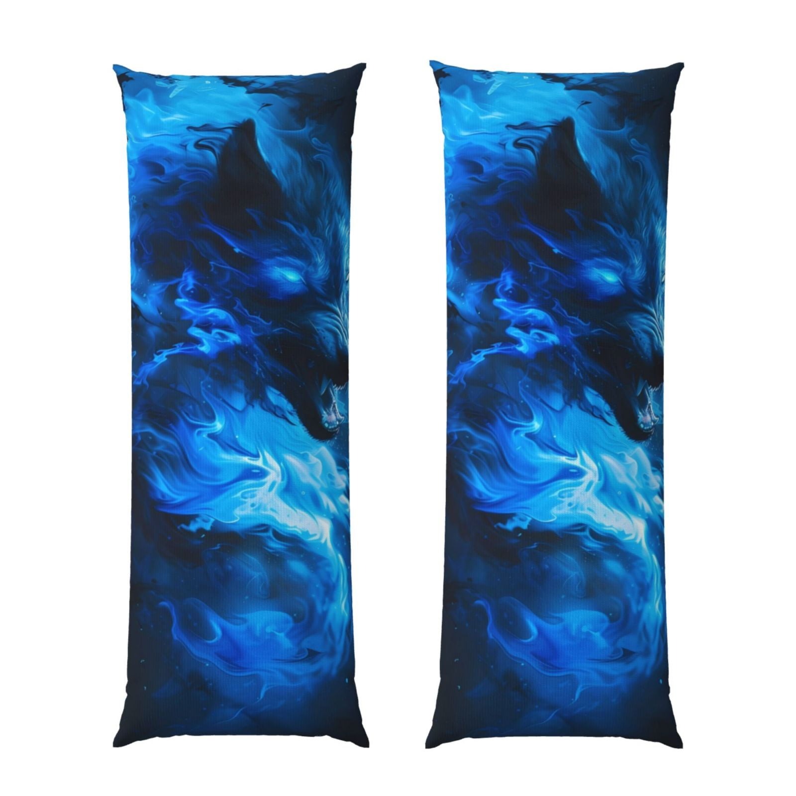 Naloa Blue Fire Cool Wolf Super Soft 20x60 Body Pillow Case,Long Side Hidden Zipper（PILLOWS ARE NOT INCLUDED）