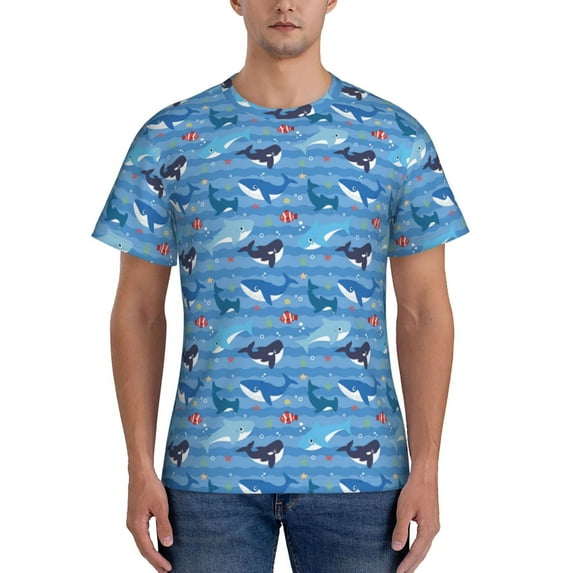 Naloa Blue Fish Men's T-Shirt Sport T-shirt Men's Basic Tee Casual Men's Shirt, Round Neck, Short Sleeves - XX-Large