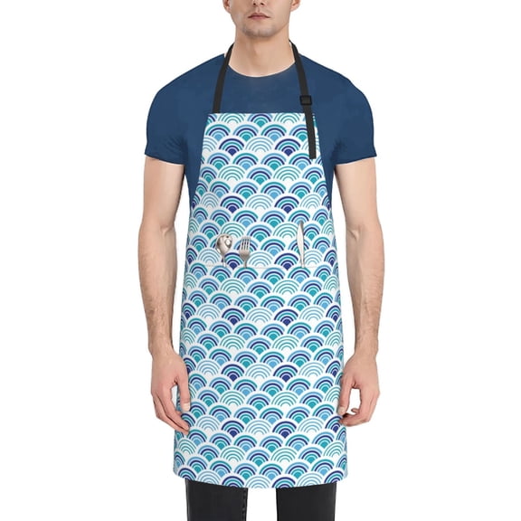 Naloa Blue Fish Scale Texture Apron Kitchen Aprons with Pockets for Women Men Chef