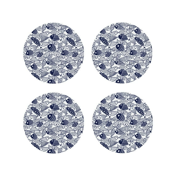 Naloa Blue Fish1 Leather Coasters for Drinks, Durable Drink Coasters 4 Set for Tabletop Protection, Luxurious Home Décor and Housewarming Gift ( {designName})Round Shape