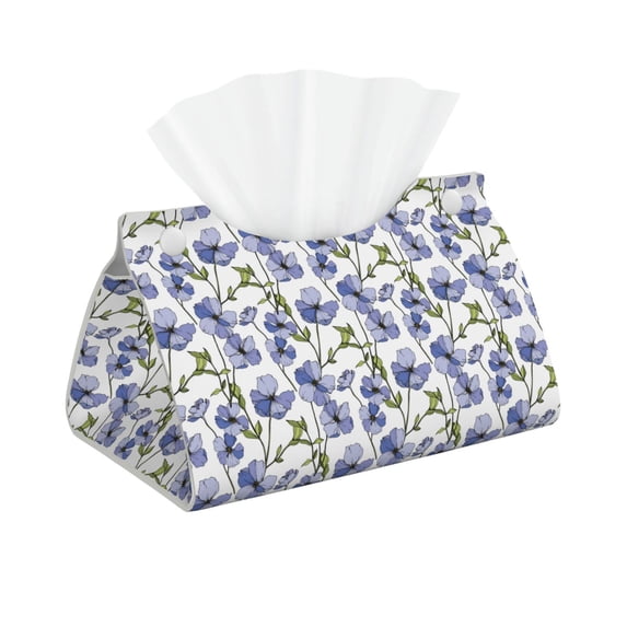 Naloa Blue Flax Flowers Print Leather Tissue Box Cover Rectangle | Long Tissue Box Cover | Tissue Box Holder | Tissue Holder for Bathroom