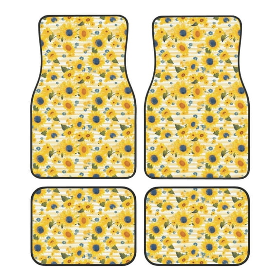 Naloa Blue Floral Sunflower Car Foot Mat Set of 4 Pieces - Universal Floor Liner Neoprene Full Set Floor Mats for Cars Trucks SUV