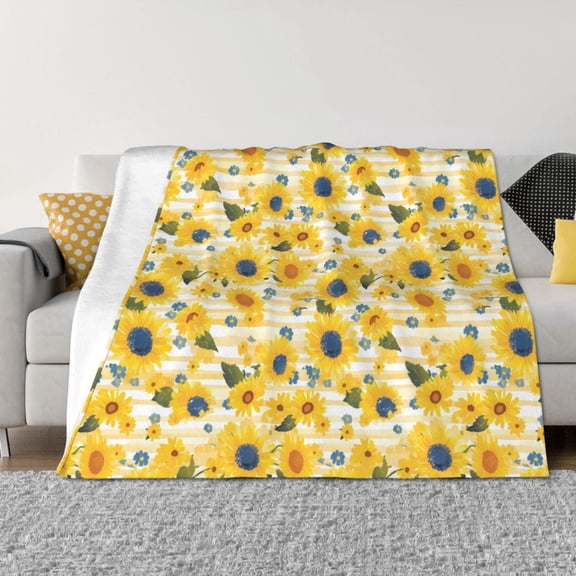 Naloa Blue Floral Sunflower Flannel Blankets - Thick and Warm Blanket for Winter, Soft Fuzzy Plush King Blanket for All Seasons40"x30"