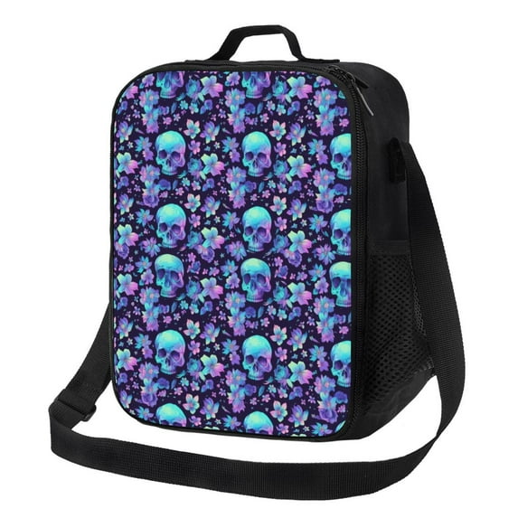 Naloa Blue Flower Skull Lunch box Lunch bag for men women Large capacity Lunchbox Insulated Lunch bag Lunch box cooler