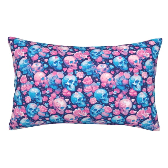 Naloa Blue Flower Skull Pillow Covers, Throw Pillow Case Cushion Covers,Cushion for Bedroom,Couch,Home-16"x24"