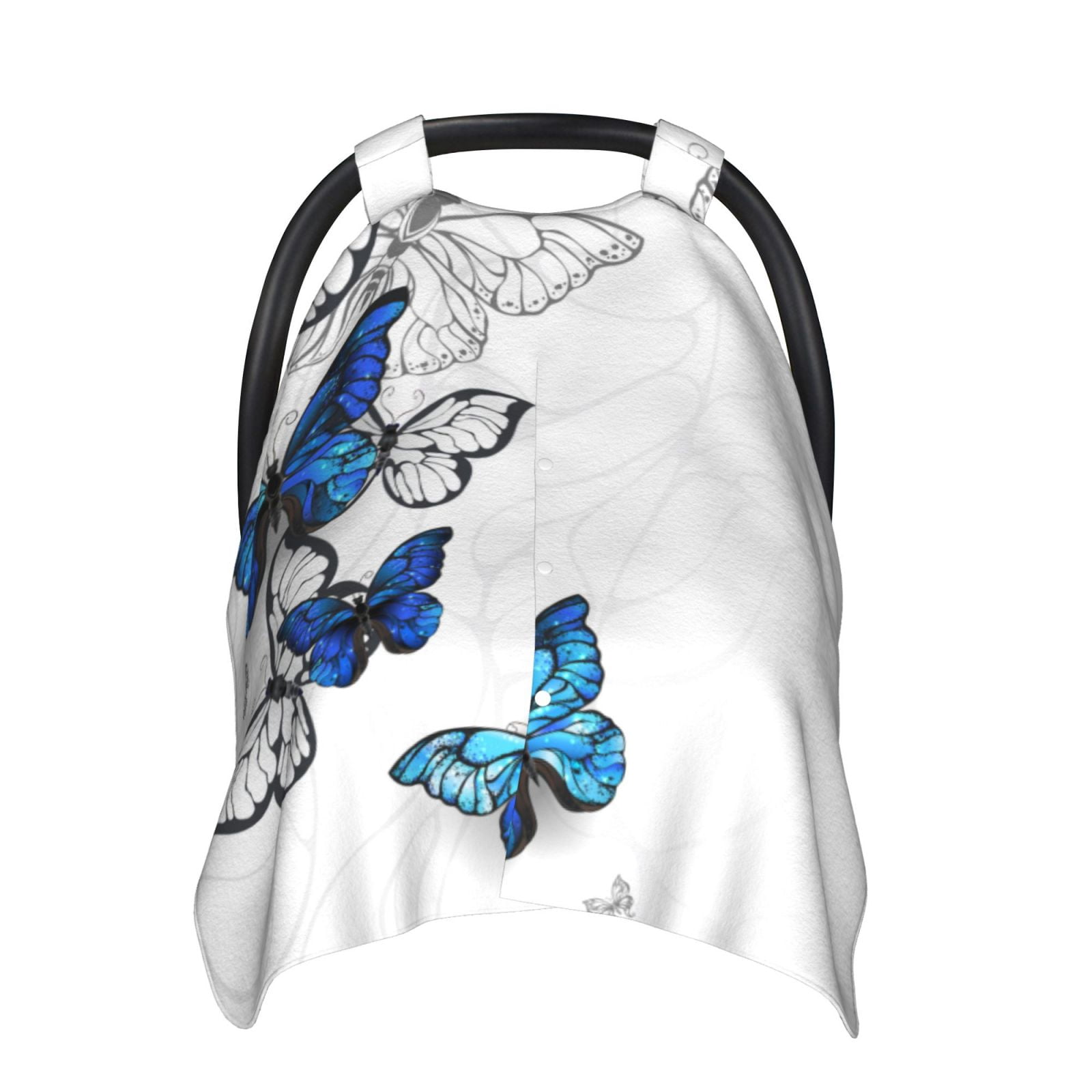 Naloa Blue Flying Butterflies Baby Car Seat Cover, Breathable Baby Carrier Cover, Multiuse Baby Carrier Cover & Nursing Breastfeeding Cover