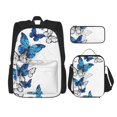 thumbnail image 1 of Naloa Blue Flying Butterflies Print Large Capacity Backpack Lunch Bag Pencil Case Combination 3 Piece Set for Student, 1 of 8