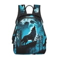 thumbnail image 1 of Naloa Blue Full Moon Wolf Print Lightweight DayBackpack Suitable for school, work, shopping, travel, etc., 1 of 5