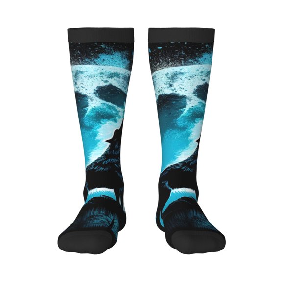 Naloa Blue Full Moon Wolf Thigh High Socks Extra Long Stretchy Sock Women Over Knee High Opaque Stocking Daily Wear
