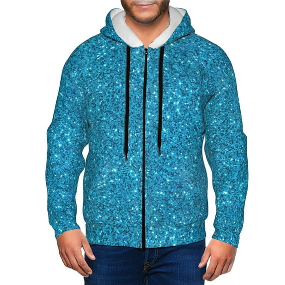Naloa Blue Glitter Men’s Hoodies, Zip up Hoodie, Sweatshirts,Hoodies for Men Sizes S-3XL-Large