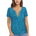 thumbnail image 1 of Naloa Blue Glitter Print T-Shirts Short Sleeve V Neck Tees for Women Fashion Tops Trendy Lightweight Soft Casual Summer Outfits Clothes, 1 of 5