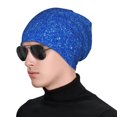thumbnail image 1 of Naloa Blue Glitter Soft Beanie Hat, Knit Beanie Daily Beanie in Fine Knit for Women Men Winter Travel, Outdoor, 1 of 7