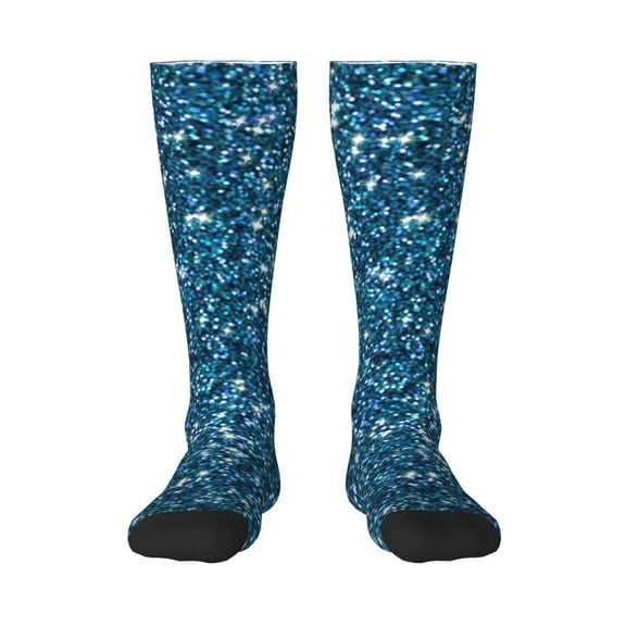Naloa Blue Glitter Thigh High Socks Extra Long Stretchy Sock Women Over Knee High Opaque Stocking Daily Wear