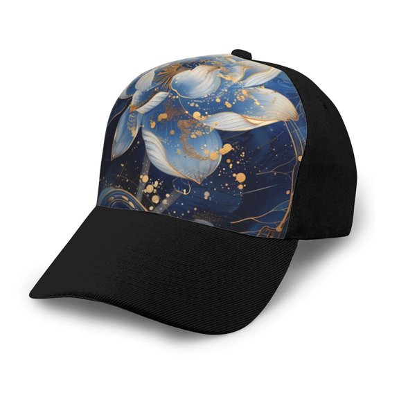 Naloa Blue Golden Dream Lotus Adult adjustable Print Baseball Hat, Patchwork curved brim baseball capfor Men and Women, One Size