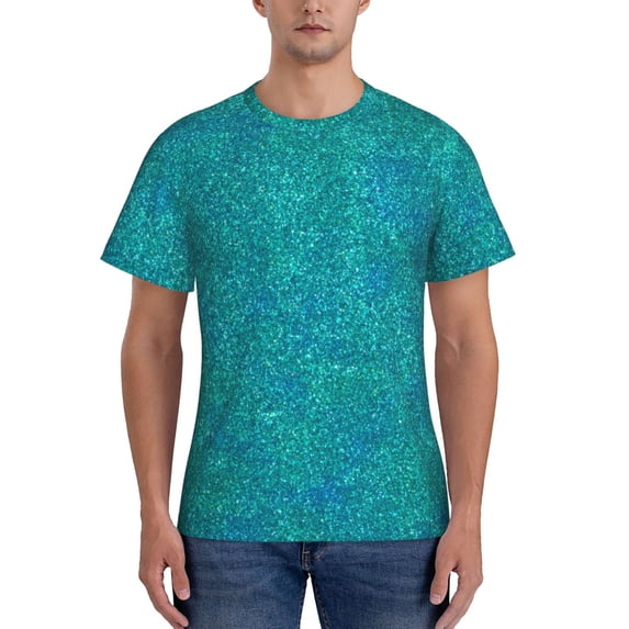Naloa Blue Green Glitter Men's T-Shirt Sport T-shirt Men's Basic Tee Casual Men's Shirt, Round Neck, Short Sleeves - Medium