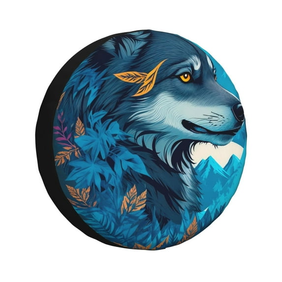 Naloa Blue Iceberg Leaf Wolf PVC Leather Spare Tire Wheel Cover for Car Truck SUV Camper Trailer Universal Fit many size14 inch