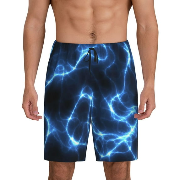 Naloa Blue Lightning Men's Short Pajama Pants, Lounge Comfort Shorts with Elasticized Waistband and Side Pockets - X-Large