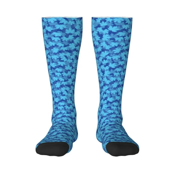 Naloa Blue Maple Leaf Knee Socks, High Socks Long Stretchy Sock Women Knee High Stocking, Long Socks for Women