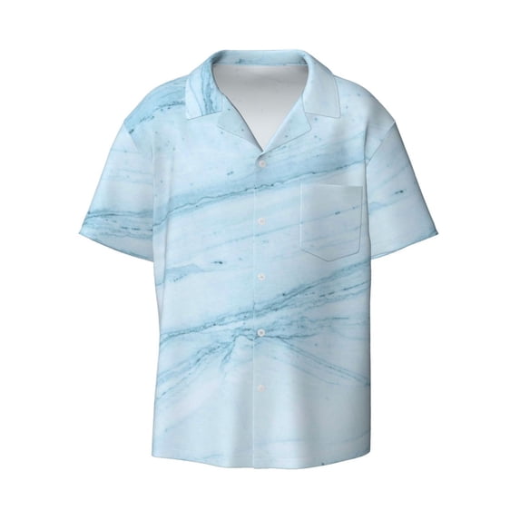 Naloa Blue Marble Men's Loose Fit Cuban Collar Short-Sleeve Shirt with Button-down and Chest Pocket for Everyday Wear Outings - Small