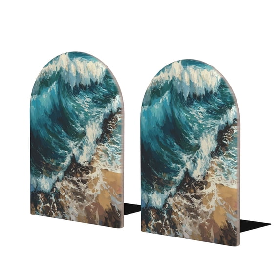 Naloa Blue Ocean Waves 2 Pcs Bookend Large Capacity Office Book Ends for Home Office Library School Study Decoration