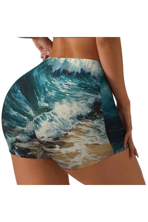 Blue Ocean Waves Biker Shorts for Women Seamless Scrunch Short Women’s Yoga Shorts for Gym Running Sport Shorts-XX-Large