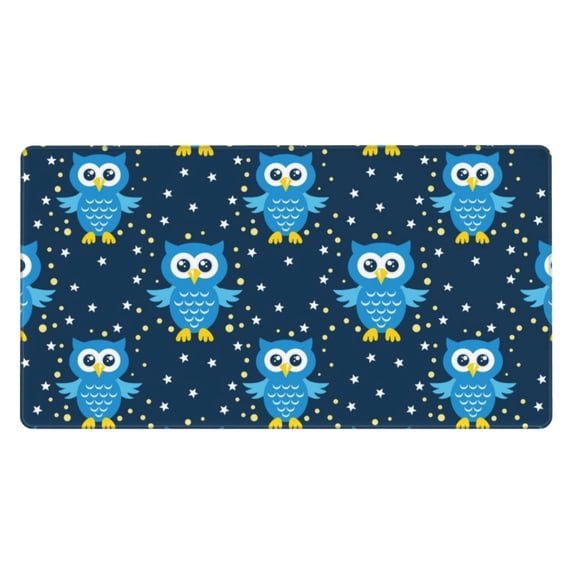 Naloa Blue Owl Gaming Mouse Pad Large Mouse Mat Long Extended Desk Pad Non-Slip Rubber Mice Pads Stitched Edges Thin Pad (16x29.5 Inch)