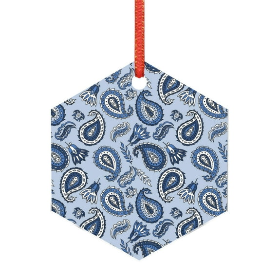 Naloa Blue Paisley Pattern Vintage Acrylic Santa Tree Decorations Christmas Hanging Pendant for Christmas Winter New Year Party Hanging Decorations-Hexagon