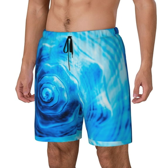 Naloa Blue Shell Print Men Swim Trunks with Compression Liner ,Board Shorts,Men's Swim Shorts with Drawstring and Elastic Waistband-XX-Large