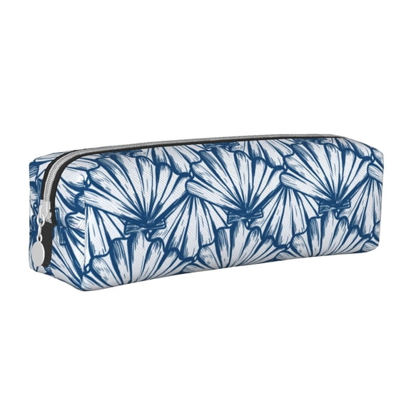 Naloa Blue Shells Leather Pencil Case, Makeup Pouch, Zipper Pouch for Daily Essentials, Storage Organizer, Cosmetics and Stationary Bag