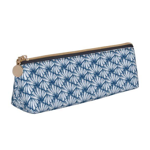 Naloa Blue Shells Print Leather Pencil Case - Portable Big Capacity Pencil Pouch Organizer Bag Stationery Bag for Work & Office Pencil Pen Case