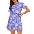 thumbnail image 1 of Naloa Blue Skull Daisy Print Women Nightgowns,Womens Loungewear,Short Sleeve Sleepwear,Comfy Ladies Nightdress, 1 of 6
