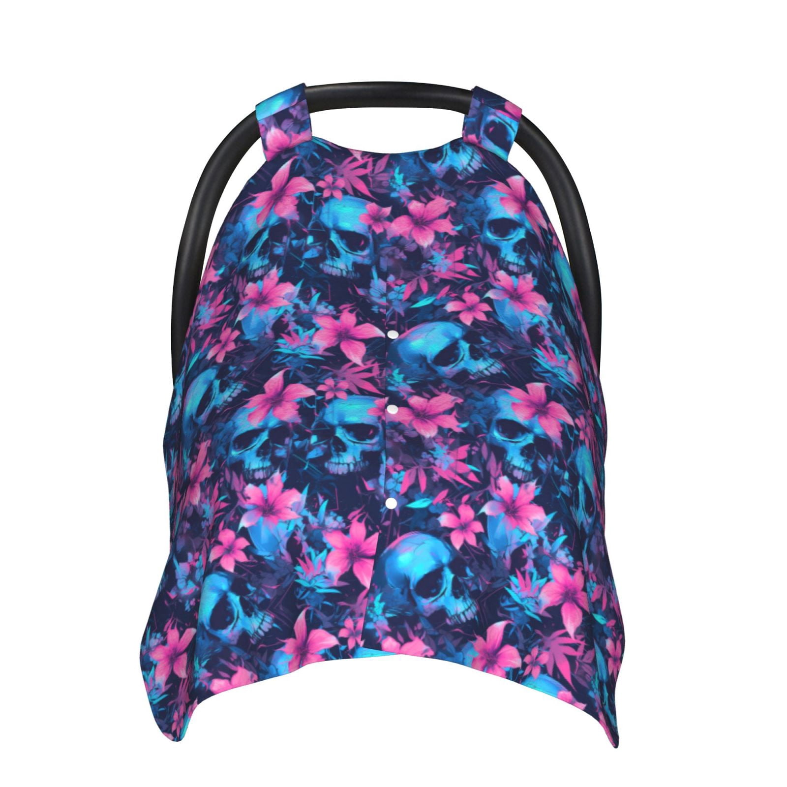 Naloa Blue Skull Flower Baby Car Seat Cover, Breathable Baby Carrier Cover, Multiuse Baby Carrier Cover & Nursing Breastfeeding Cover