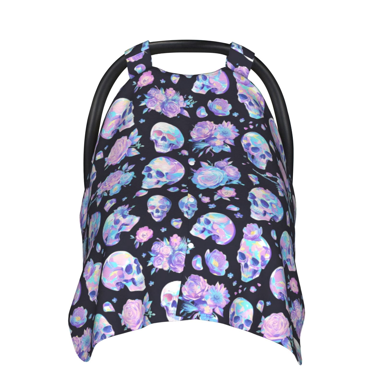 Naloa Blue Skull Flower Baby Car Seat Cover, Breathable Baby Carrier Cover, Multiuse Baby Carrier Cover & Nursing Breastfeeding Cover