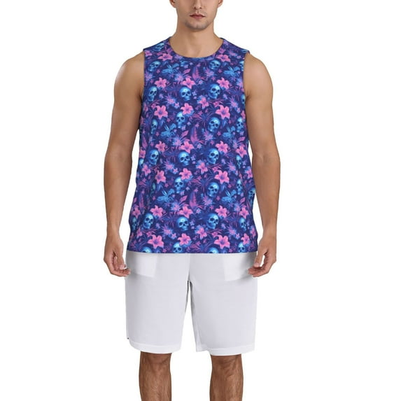 Naloa Blue Skull Leaf Basketball Jersey Reversible Men's Mesh Athletic Sports Shirts Training Practice S-4XL3X-Large