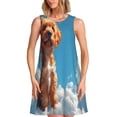thumbnail image 1 of Naloa Blue Sky Cloud Puppy Print Women's Summer Spring Casual Beach Sundress,Vacation Sleeveless Tank Crewneck Loose Dresses, 1 of 7
