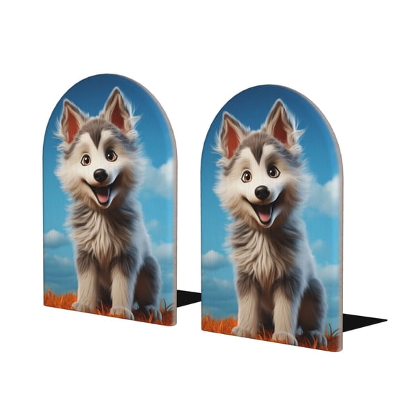 Naloa Blue Sky Cute Wolf 2 Pcs Bookend Large Capacity Office Book Ends for Home Office Library School Study Decoration