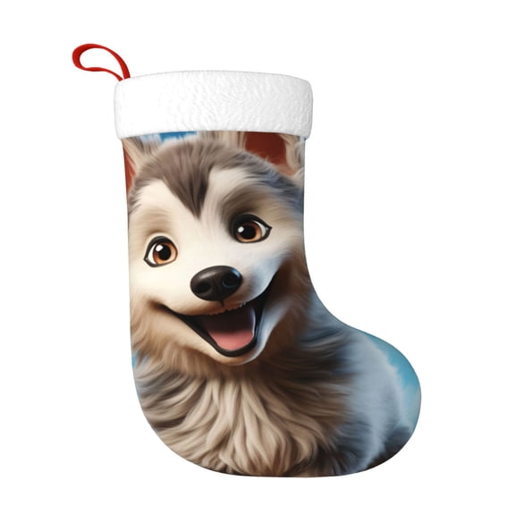 Naloa Blue Sky Cute Wolf Christmas Stockings Decorations, Xmas Ornaments, DIY Personalized Farmhouse Decor for Home Family Party Tree