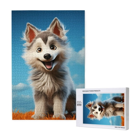 Naloa Blue Sky Cute Wolf Custom Puzzles Personalized Puzzle 1000 Pieces from Photo Custom Jigsaw Puzzle for Wedding, Graduation, (29.5×19.7in, Vertical)