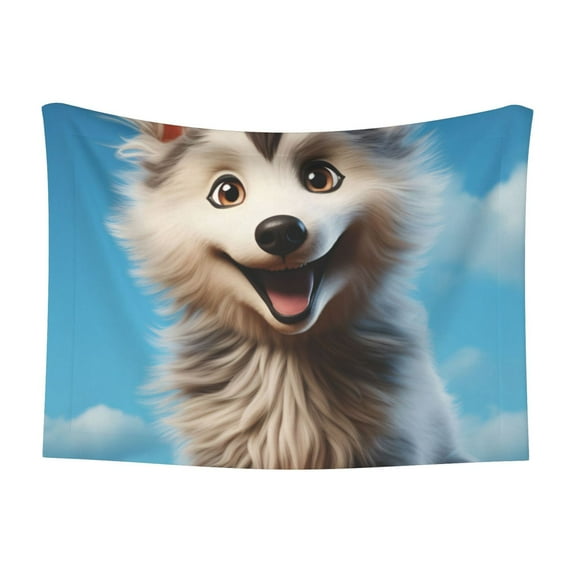 Naloa Blue Sky Cute Wolf Dog Blanket, 3 Sizes Cat Blanket for Indoor Cats Large Medium Small Dog Gifts-Small