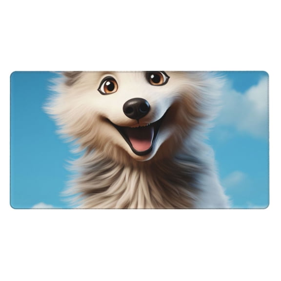 Naloa Blue Sky Cute Wolf Gaming Mouse Pad Large Mouse Mat Long Extended Desk Pad Non-Slip Rubber Mice Pads Stitched Edges Thin Pad (16x29.5 Inch)