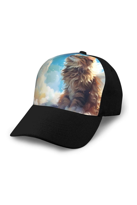 Blue Sky Winged Cat Adult adjustable Print Baseball Hat, Patchwork curved brim baseball capfor Men and Women, One Size