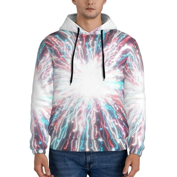 Naloa Blue Swirl Fireworks Men's Casual Hooded Collar Drawstring Hoodies Pullover Sweatshirts Casual Long Sleeve Shirts-4X-Large