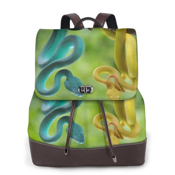 Naloa Blue Viper And Yellow Viper Snake Print Leather Backpack Purse for Women and Ladies,Shoulder Travel Daypacks Bags,Laptop Backpack for Women